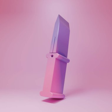 Pembe arka planda izole edilmiş mor bıçak ikonu. Ordu bıçağı. Minimalizm kavramı. 3 Boyutlu resimleme.