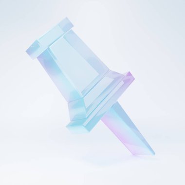 Beyaz zemin üzerinde izole edilmiş buzlu cam iğne ikonu. Raptiye işareti. Minimalizm kavramı. 3 Boyutlu resimleme.