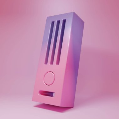 Pembe arka planda izole edilmiş mor-pembe video oyun konsolu simgesi. Minimalizm kavramı. 3 Boyutlu resimleme.