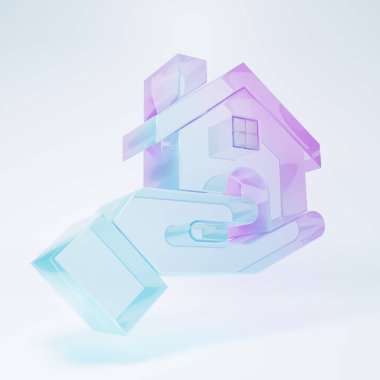 Frosted glass Realtor icon isolated on white background. Buying house. Minimalism concept. 3D render illustration.