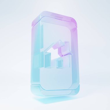 Frosted glass Mobile phone with smart home icon isolated on white background. Remote control. Minimalism concept. 3D render illustration.