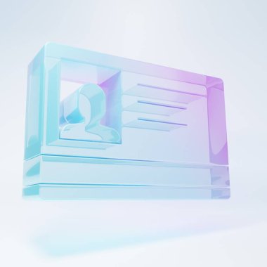Frosted glass Identification badge icon isolated on white background. It can be used for presentation, identity of the company, advertising. Minimalism concept. 3D render illustration.