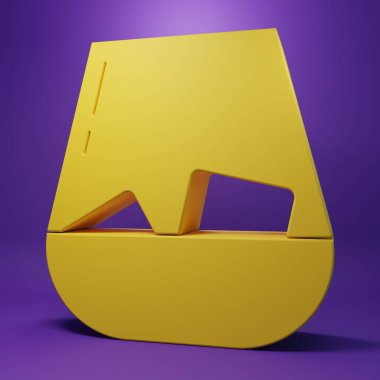 Sarı bardak viski ve buz küpleri ikonu mor arka planda izole edilmiş. Minimalizm kavramı. 3 Boyutlu resimleme.