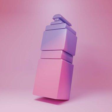 Pembe arka planda izole edilmiş mor spor salonu ikonu. Su ve protein kokteylleri için kapaklı spor karıştırıcı şişesi. Minimalizm kavramı. 3 Boyutlu resimleme.
