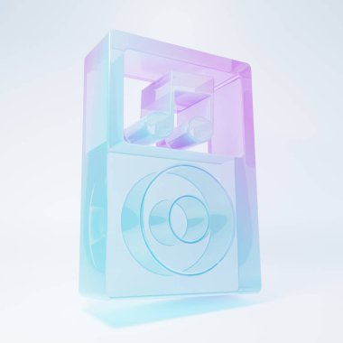 Frosted glass Music player icon isolated on white background. Portable music device. Minimalism concept. 3D render illustration.