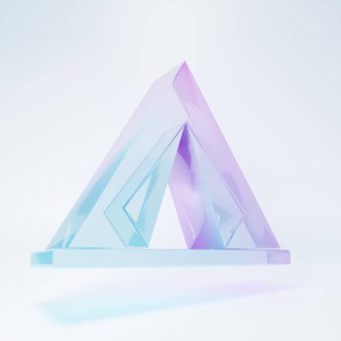 Beyaz arka planda izole edilmiş buzlu cam turist çadırı ikonu. Kamp sembolü. Minimalizm kavramı. 3 Boyutlu resimleme.