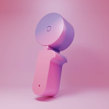 Pembe arka planda izole edilmiş pembe pizza bıçağı ikonu. Pizza kesme tabelası. Çelik mutfak gereçleri. Minimalizm kavramı. 3 Boyutlu resimleme.