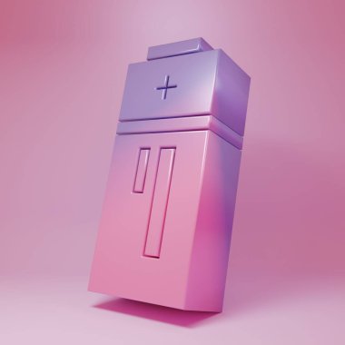 Purple-pink Battery icon isolated on pink background. Lightning bolt symbol. Minimalism concept. 3D render illustration.