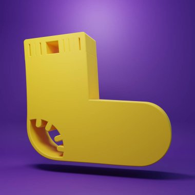 Sarı bebek çorapları giysisi ikonu mor arkaplanda izole edilmiş. Minimalizm kavramı. 3 Boyutlu resimleme.