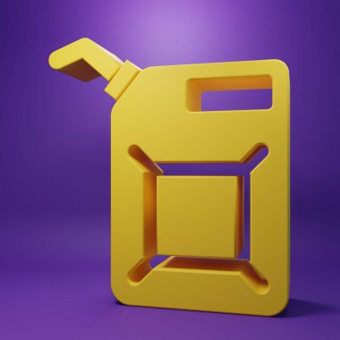 Mor arka planda izole edilmiş benzin ikonu için sarı teneke kutu. Dizel gaz ikonu. Minimalizm kavramı. 3 Boyutlu resimleme.