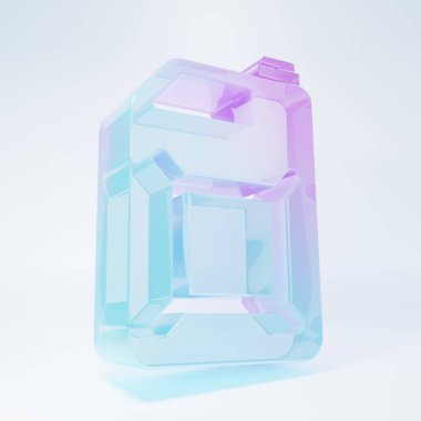 Beyaz arka planda izole edilmiş benzin ikonu için buzlu cam kutu. Dizel gaz ikonu. Minimalizm kavramı. 3 Boyutlu resimleme.