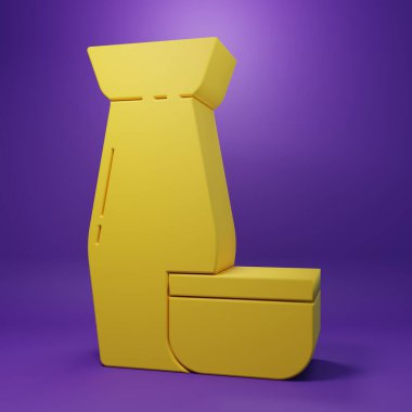 Sarı Geleneksel Japon çay töreni ikonu mor arka planda izole edilmiş. Fincanlı çaydanlık. Minimalizm kavramı. 3 Boyutlu resimleme.