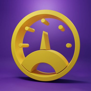 Sarı hız göstergesi simgesi mor arkaplanda izole edildi. Minimalizm kavramı. 3 Boyutlu resimleme.