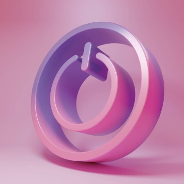 Pembe arka planda izole edilmiş mor güç simgesi. Başlat işareti. Minimalizm kavramı. 3 Boyutlu resimleme.
