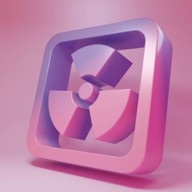 Purple-pink Radioactive icon isolated on pink background. Radioactive toxic symbol. Radiation Hazard sign. Minimalism concept. 3D render illustration.