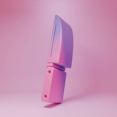 Purple-pink Knife icon isolated on pink background. Cutlery symbol. Minimalism concept. 3D render illustration.