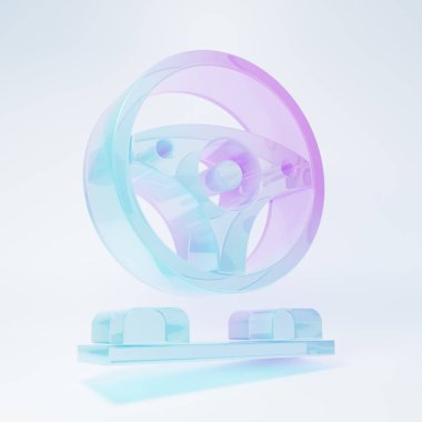 Buzlu cam yarış simülatörü kokpit ikonu beyaz arka planda izole edildi. Oyun aksesuarı. Simülasyon oyunu için Gadget. Minimalizm kavramı. 3 Boyutlu resimleme.