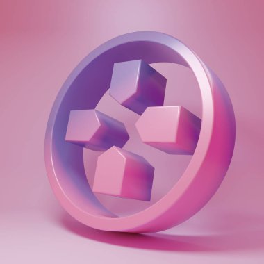 Pembe arka planda Mor-pembe Gamepad simgesi izole edildi. Oyun kontrolörü. Minimalizm kavramı. 3 Boyutlu resimleme.