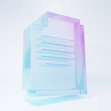 Beyaz arkaplanda izole edilmiş buzlu cam belge simgesi. Dosya simgesi. Kontrol listesi simgesi. İş konsepti. Minimalizm kavramı. 3 Boyutlu resimleme.