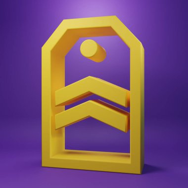 Yellow Chevron icon isolated on purple background. Military badge sign. Minimalism concept. 3D render illustration.