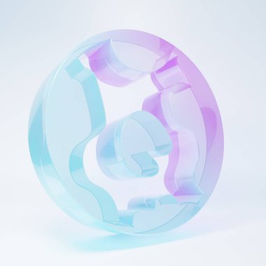 Beyaz zemin üzerinde izole edilmiş buzlu cam Dünya ikonu. Dünya ya da Dünya işareti. Küresel internet sembolü. Geometrik şekiller. Minimalizm kavramı. 3 Boyutlu resimleme.