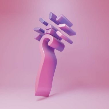 Pembe arka planda izole edilmiş mor-pembe büyü simgesi. Sihirli değnek, asa, değnek, değnek. Minimalizm kavramı. 3 Boyutlu resimleme.