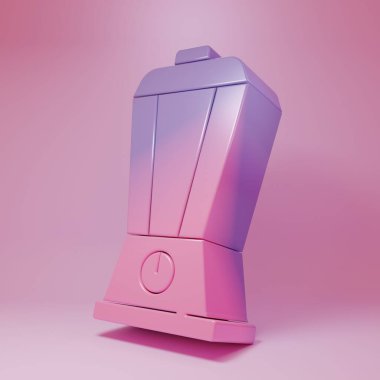 Purple-pink Blender icon isolated on pink background. Kitchen electric stationary blender with bowl. Cooking smoothies, cocktail or juice. Minimalism concept. 3D render illustration.