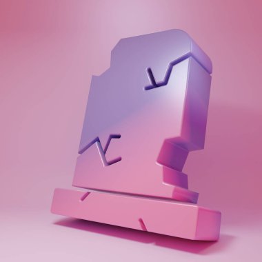 Pembe arka planda izole edilmiş mezar taşı ikonu olan mor-pembe eski bir mezar. Minimalizm kavramı. 3 Boyutlu resimleme.