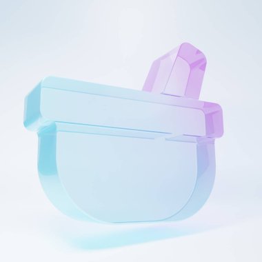 Beyaz zemin üzerinde izole edilmiş buzlu cam havan ve tokmak ikonu. Minimalizm kavramı. 3 Boyutlu resimleme .