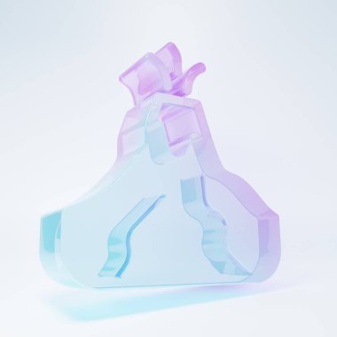 Beyaz zemin üzerinde izole edilmiş lav ikonu olan buzlu cam volkan patlaması. Minimalizm kavramı. 3 Boyutlu resimleme .