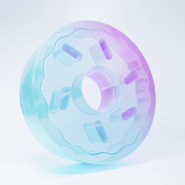 Frosted glass Donut with sweet glaze icon isolated on white background. Minimalism concept. 3D render illustration .