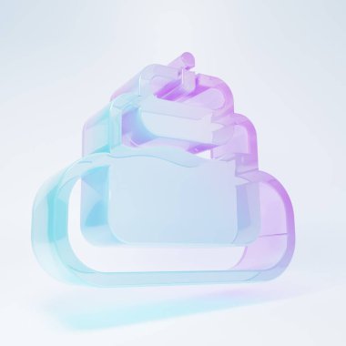 Frosted glass Cake icon isolated on white background. Happy Birthday. Minimalism concept. 3D render illustration .