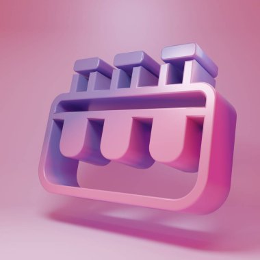 Purple-pink Test tube and flask chemical laboratory test icon isolated on pink background. Laboratory glassware sign. Minimalism concept. 3D render illustration .