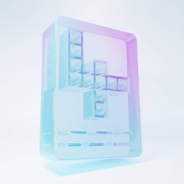 Beyaz arkaplanda izole edilmiş buzlu cam bulmaca simgesi. Minimalizm kavramı. 3 Boyutlu resimleme .