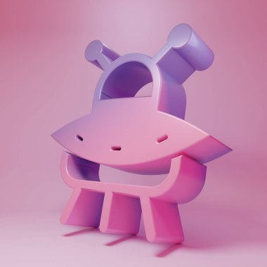 Pembe arka planda izole edilmiş mor-pembe UFO uçan uzay gemisi ikonu. Uçan daire. Uzaylı uzay gemisi. Gelecekteki bilinmeyen uçan nesne. Minimalizm kavramı. 3 Boyutlu resimleme .
