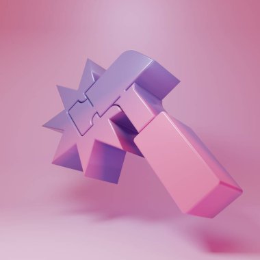 Pembe arkaplanda mor çekiç simgesi var. Tamir için bir araç. Minimalizm kavramı. 3 Boyutlu resimleme .