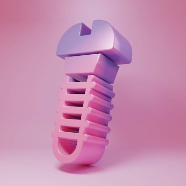 Pembe arka planda izole edilmiş mor-pembe metal vida ikonu. Minimalizm kavramı. 3 Boyutlu resimleme .