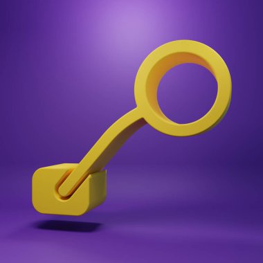 Sarı bisiklet dikiz aynası ikonu mor arkaplanda izole edilmiş. Minimalizm kavramı. 3 Boyutlu resimleme .