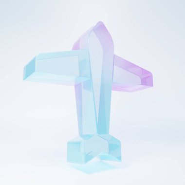 Frosted glass Jet fighter icon isolated on white background. Military aircraft. Minimalism concept. 3D render illustration .