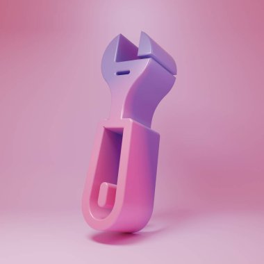 Mor-pembe anahtarlı simge pembe arka planda izole edilmiş. Minimalizm kavramı. 3 Boyutlu resimleme .