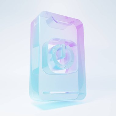 Buzlu cam, beyaz arkaplanda izole edilmiş telefon simgesinden robotu kapat. Minimalizm kavramı. 3 Boyutlu resimleme .