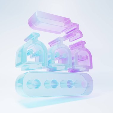 Buzlu cam Robotik kol montaj hattı mekanik üretim fabrikası robot üretim ikonu beyaz arka planda izole edildi. Minimalizm kavramı. 3 Boyutlu resimleme .