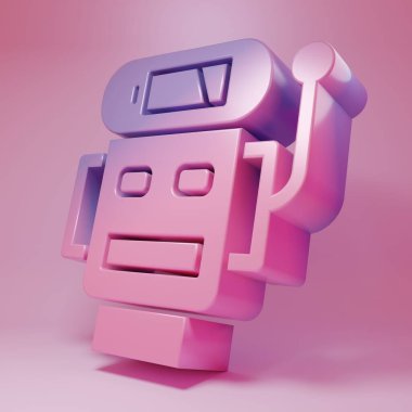Pembe Robot düşük pil şarj ikonu pembe arka planda izole edildi. Yapay zeka, makine öğrenme, bulut hesaplama. Minimalizm kavramı. 3 Boyutlu resimleme .