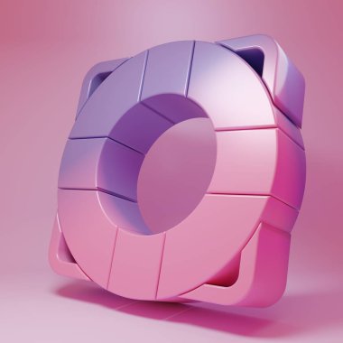 Pembe arka planda izole edilmiş mor-pembe Lifebuoy simgesi. Can simidi sembolü. Minimalizm kavramı. 3 Boyutlu resimleme .