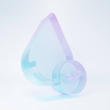 Frosted glass Water drop icon isolated on white background. Minimalism concept. 3D render illustration .