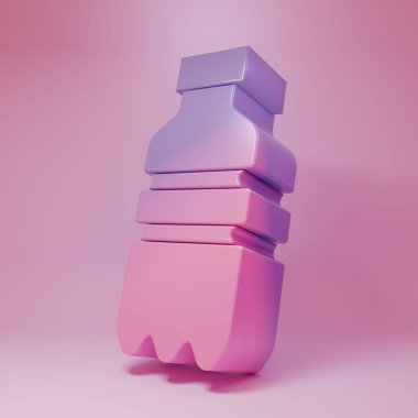 Purple-pink Bottle of water icon isolated on pink background. Soda aqua drink sign. Minimalism concept. 3D render illustration .