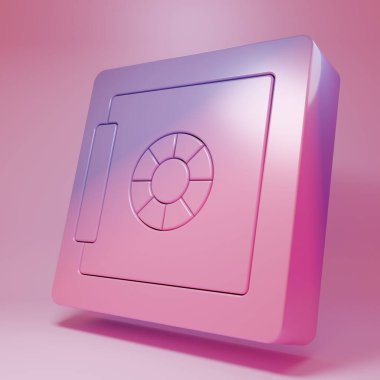 Purple-pink Safe icon isolated on pink background. The door safe a bank vault with a combination lock. Reliable Data Protection. Minimalism concept. 3D render illustration .