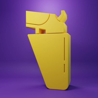 Sarı Revolver tabancası, mor arka planda izole edilmiş bir silah. Minimalizm kavramı. 3 Boyutlu resimleme .