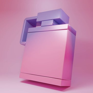 Pembe arka planda izole edilmiş mor-pembe matara ikonu. Turist matarası ikonu. Kampanyada bir kavanoz su kullanıldı. Minimalizm kavramı. 3 Boyutlu resimleme .