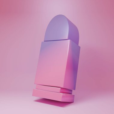 Pembe arka planda Mor-pembe kurşun ikonu var. Minimalizm kavramı. 3 Boyutlu resimleme .